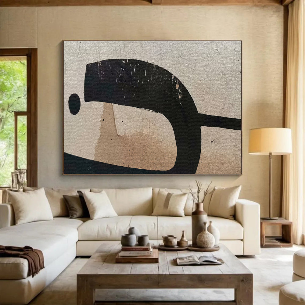 Black and Beige Minimalist “Abstract Form Simplicity” Painting On Canvas DKH139