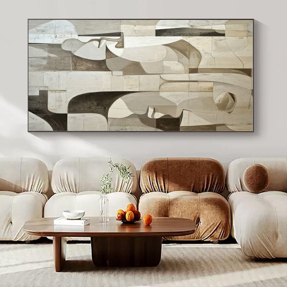 Monochrome Geometric Faces - Cubist - inspired Acrylic Painting CT1388