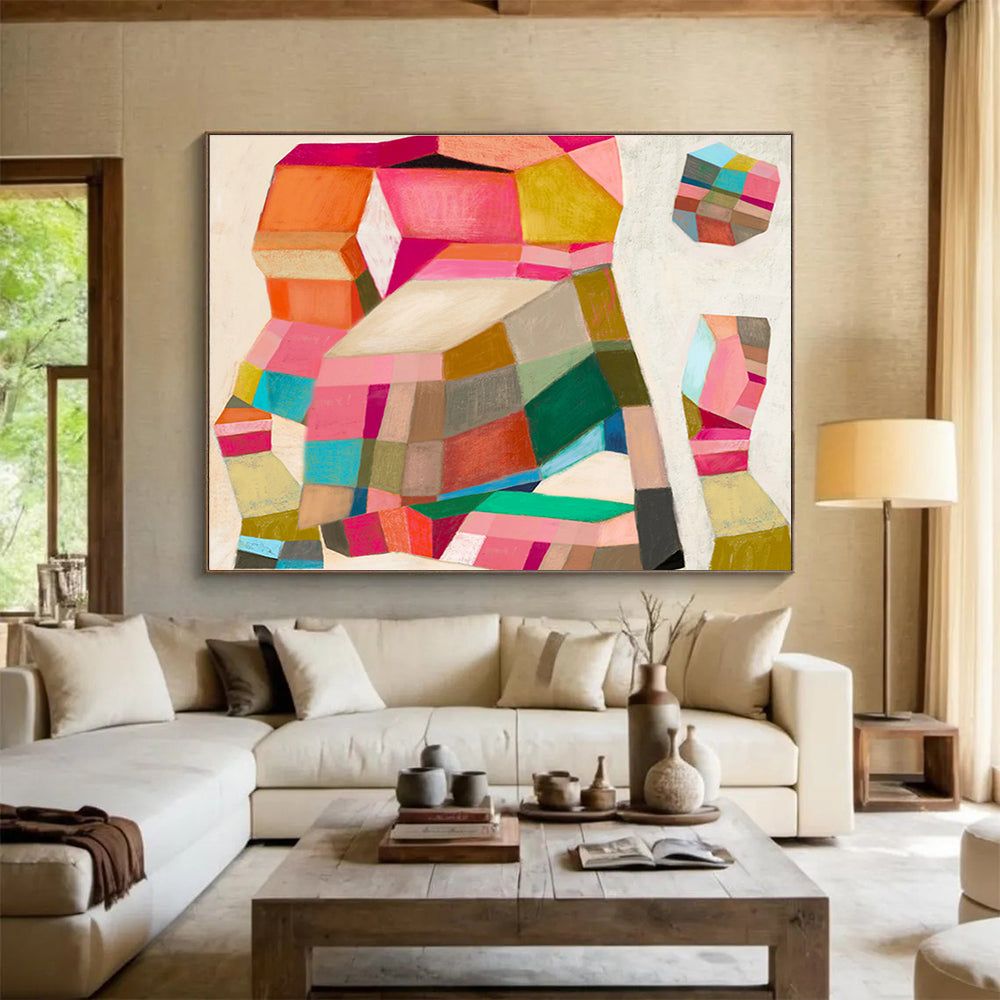 Colorful Geometric Shapes - Bold Forms and Vibrant Hues Painting On Canvas DKH070