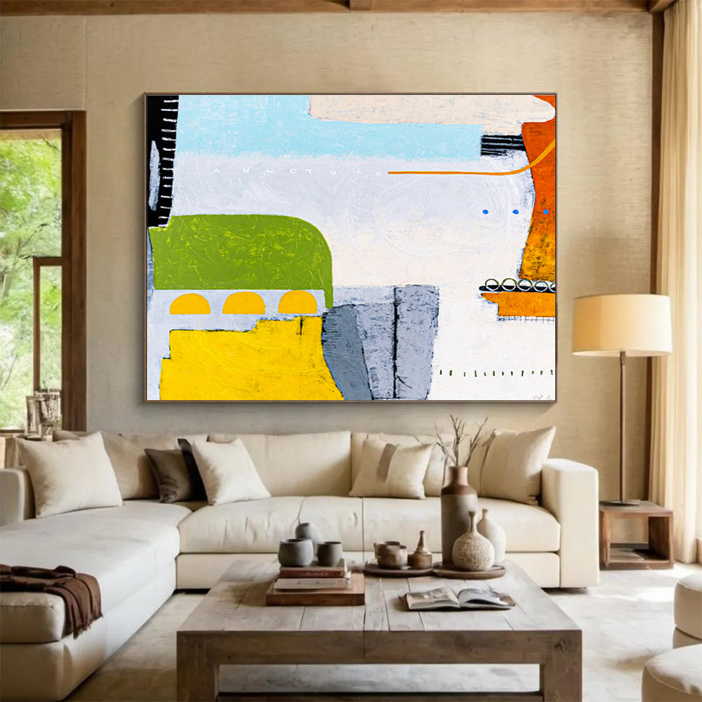 “Green - Yellow Geometric Harmony” Abstract Acrylic Painting On Canvas DKH545