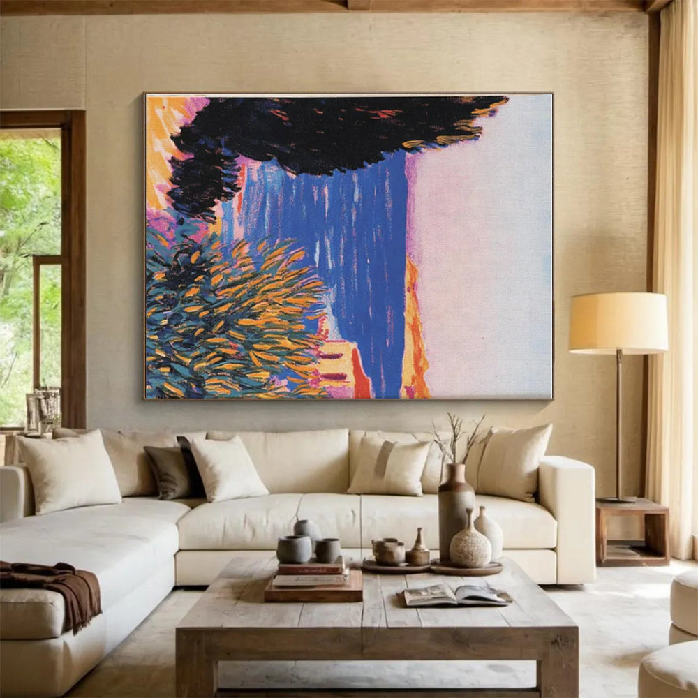 “Coastal View: Vivid Fauvist Landscape” ,Fauvist Landscape Oil Painting CT0878