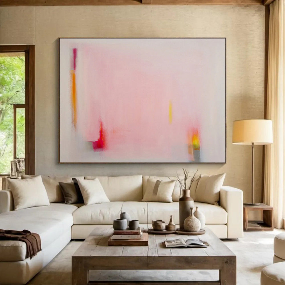 “Minimalist Soft Pink Abstract - Subtle Color Accents” Painting On Canvas DKH024