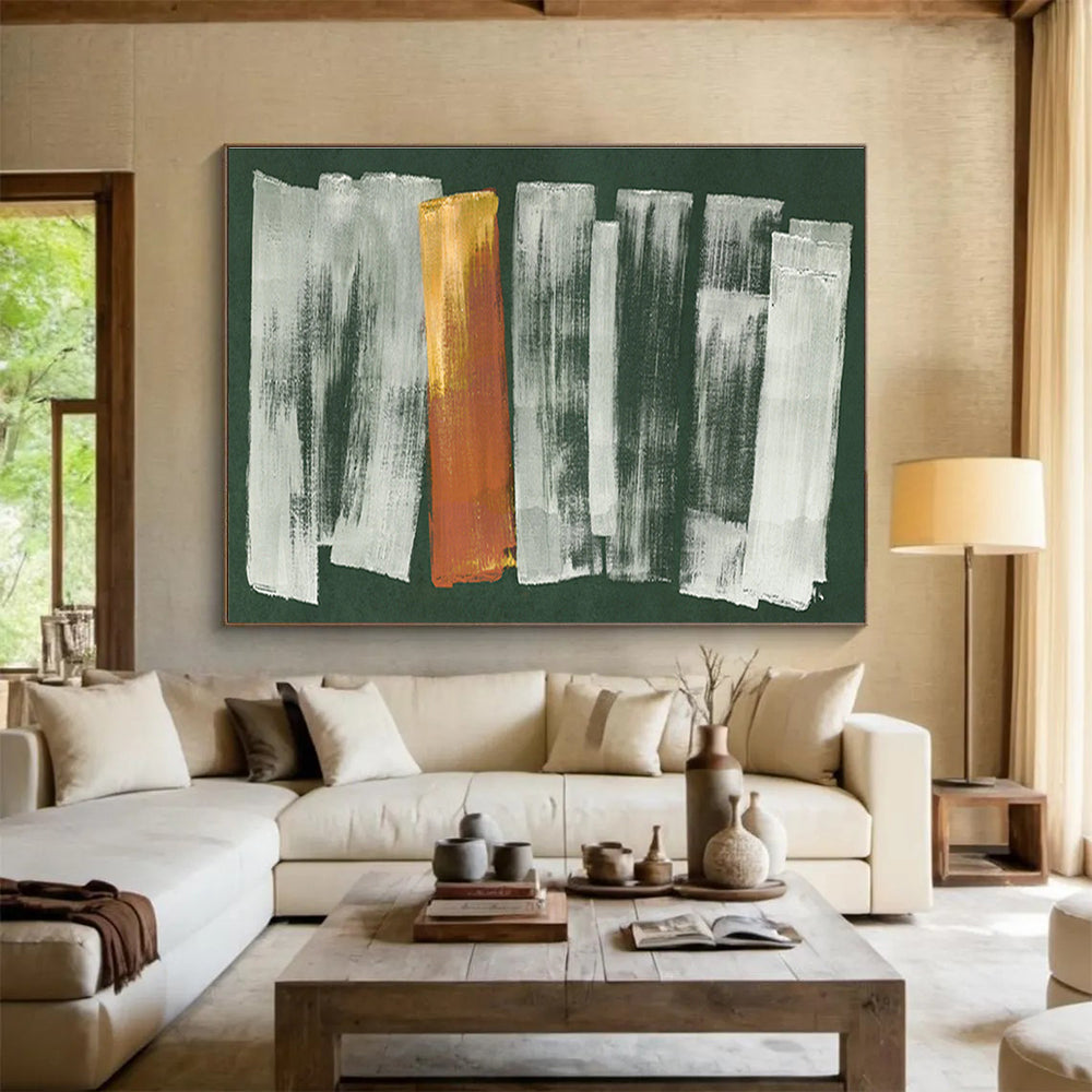 Green Background with Colorful Strokes - Abstract Expressionist Painting On Canvas DKH612