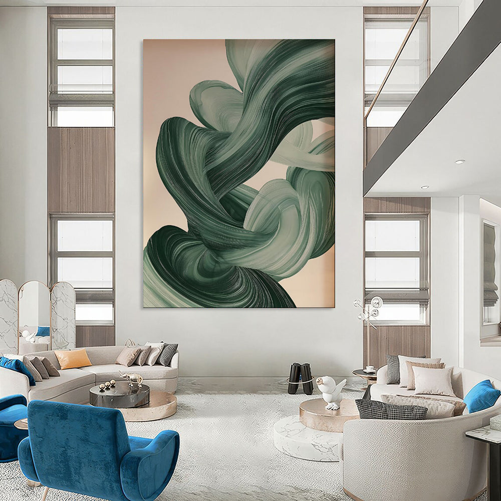 “Swirling Greens Abstract Ribbons” - Modern Abstract Acrylic Art CT1928