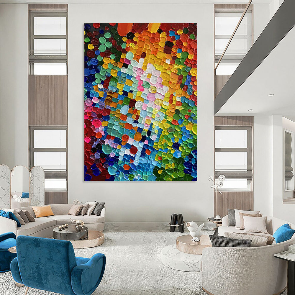 “Colorful Circular Abstraction” - Multicolor Circular Dots Abstract Painting On Canvas DKH1592