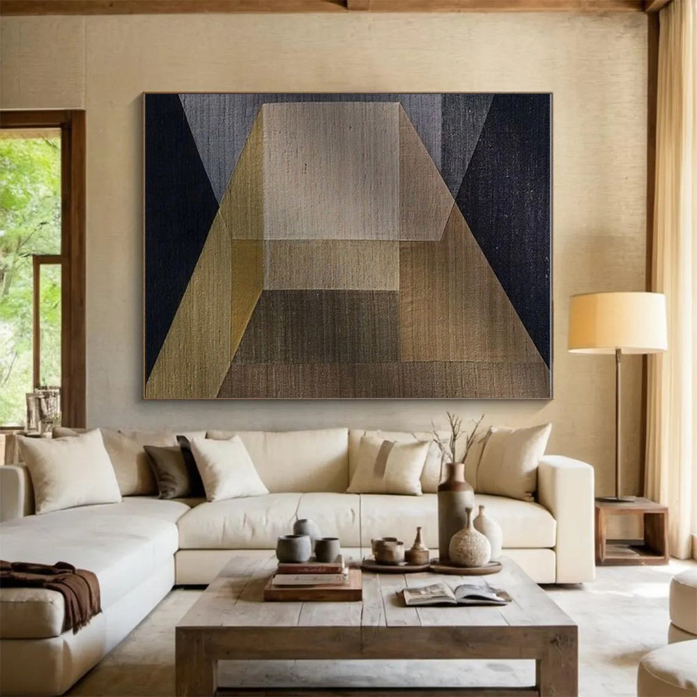 “Brown - Gray Geometric Collage”,Abstract Geometric Style CT0677
