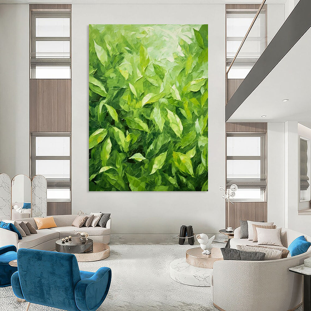 Lush Green Leaves Impasto - Nature - Inspired Impasto Painting On Canvas CT2293