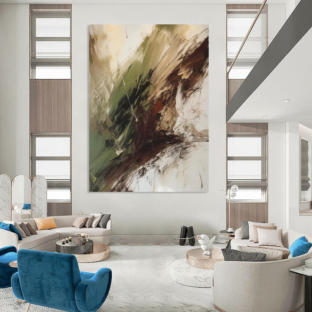 “Green - Brown Abstract Swirls” - Abstract Expressionist Painting On Canvas DTP118