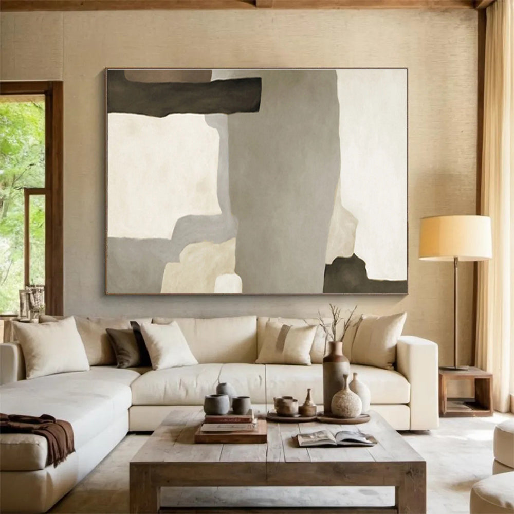 Neutral Geometric Forms - Minimalist Abstract Painting On Canvas DKH607