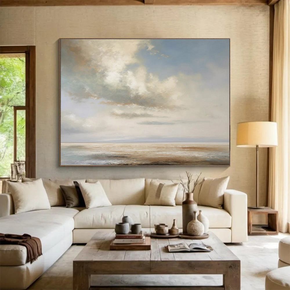 “Soft Clouds & Calm Sea” Impressionist Landscape Painting On Canvas DKH334