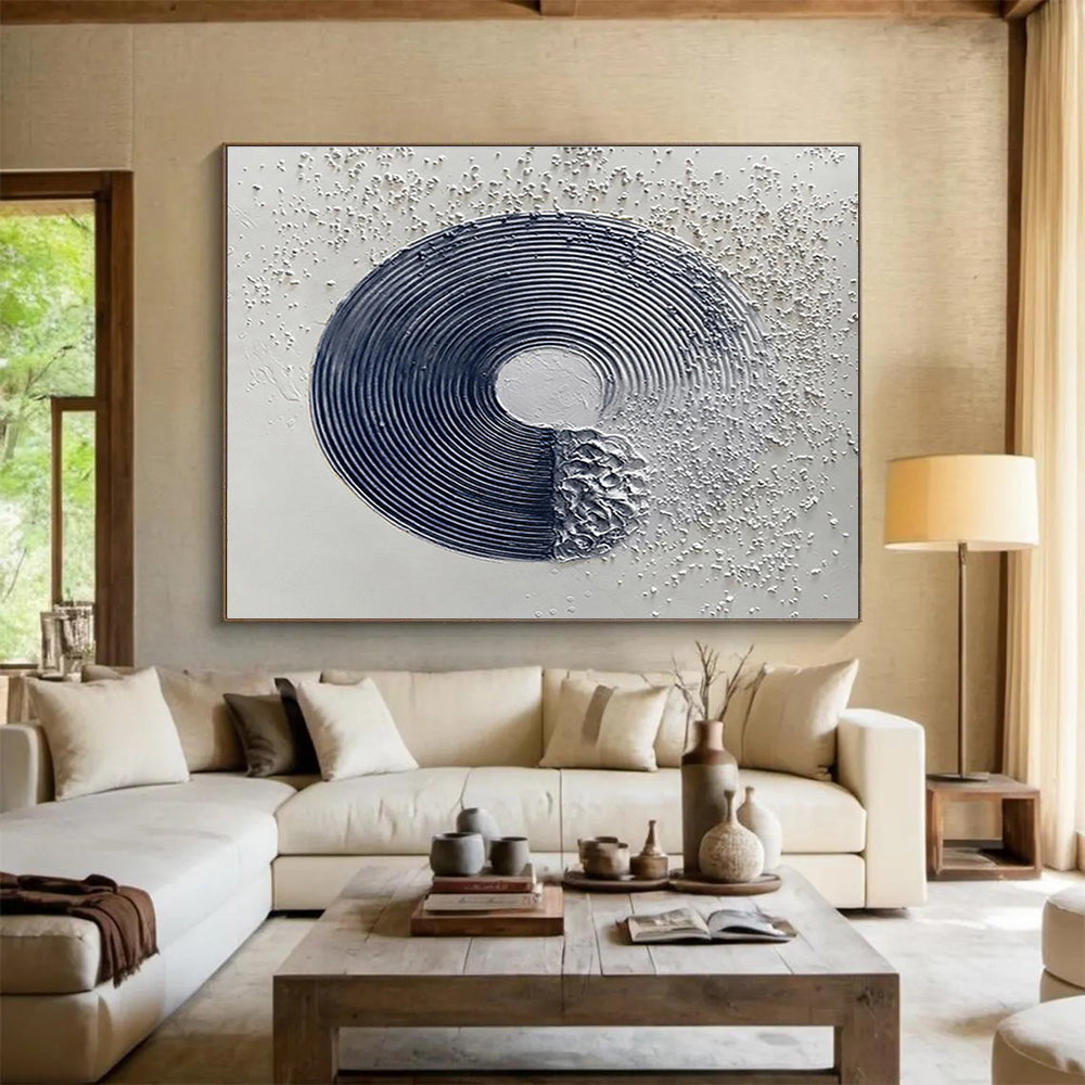 Textured Circle and Dots Black White 3D - like Painting On Canvas DKH211