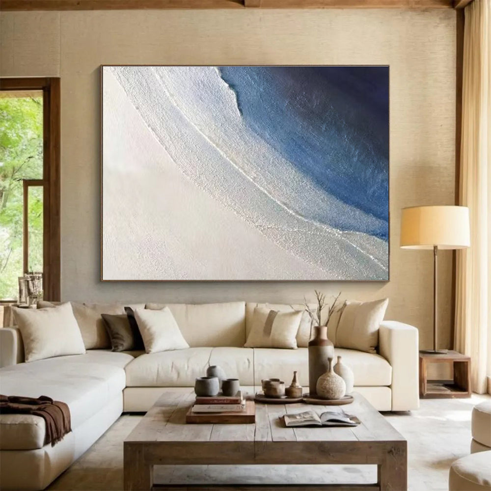 Soft Blue Textured Waves - White & Blue Impasto Sea Painting On Canvas DKH894