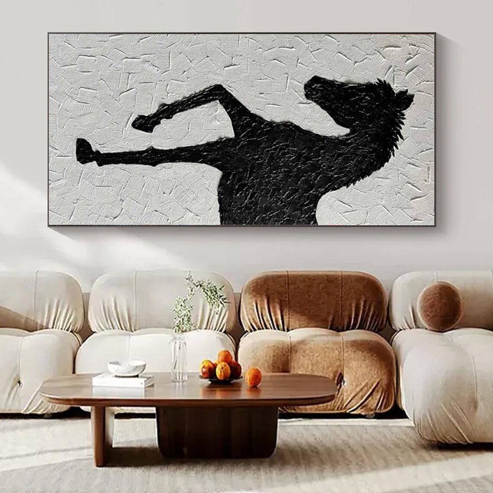 “Textured Black Horse Silhouette” – Textured Animal Painting CT1079