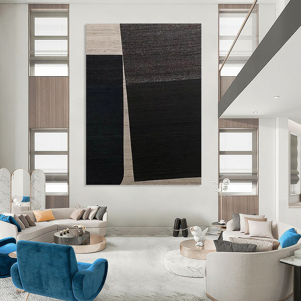 “Black and White Geometric Abstract” - Minimalist Painting On Canvas DKH1114