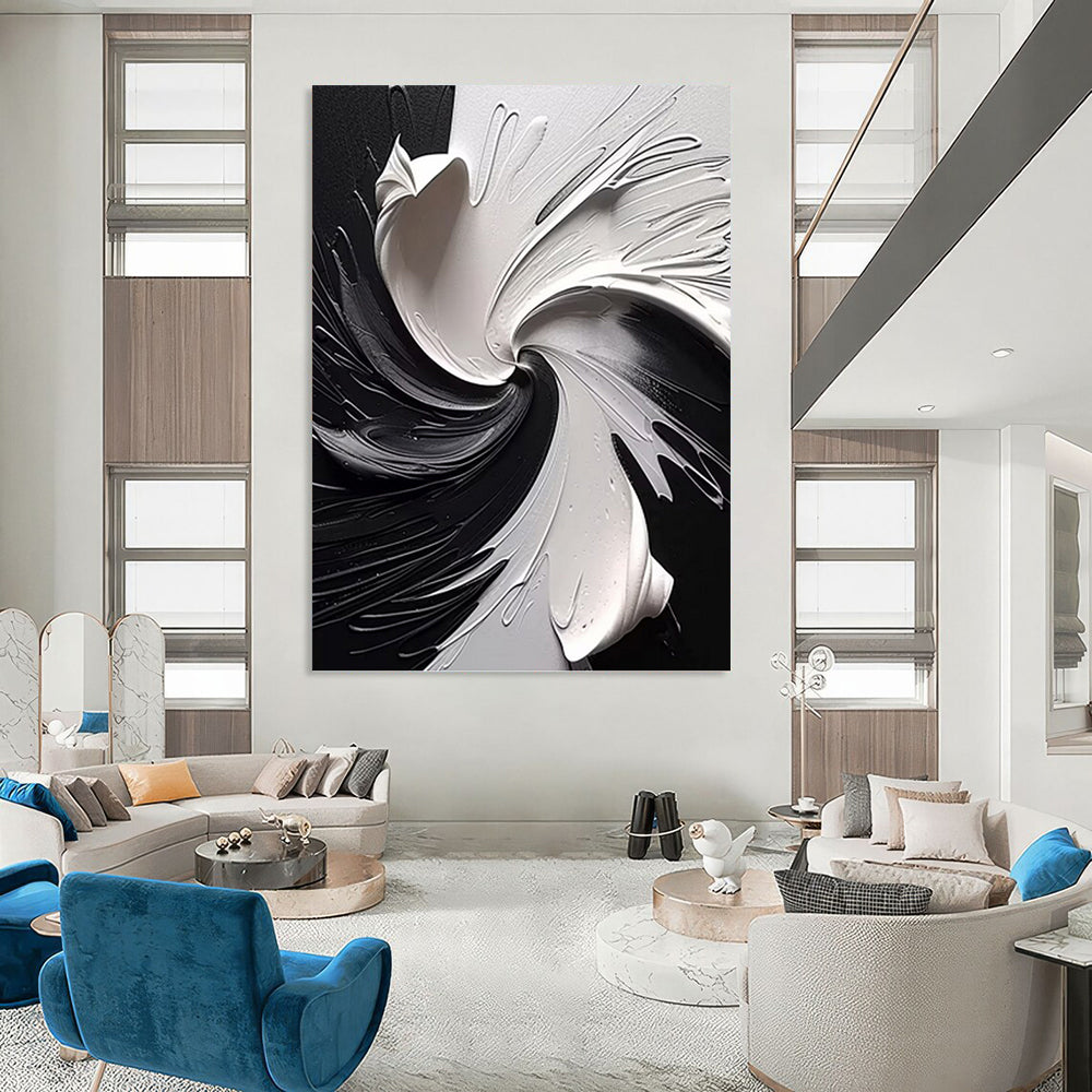 Dynamic Black and White Abstract Swirl - Abstract Painting On Canvas DKH1474