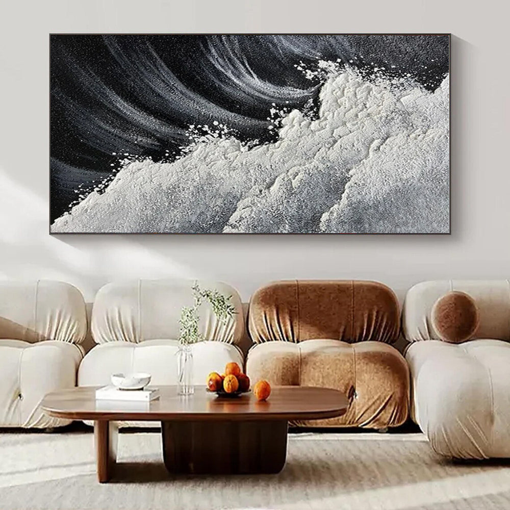 Black, White & Grey, Dynamic Wave - "Sea Rage" - Textured Abstract Acrylic Painting CT1484