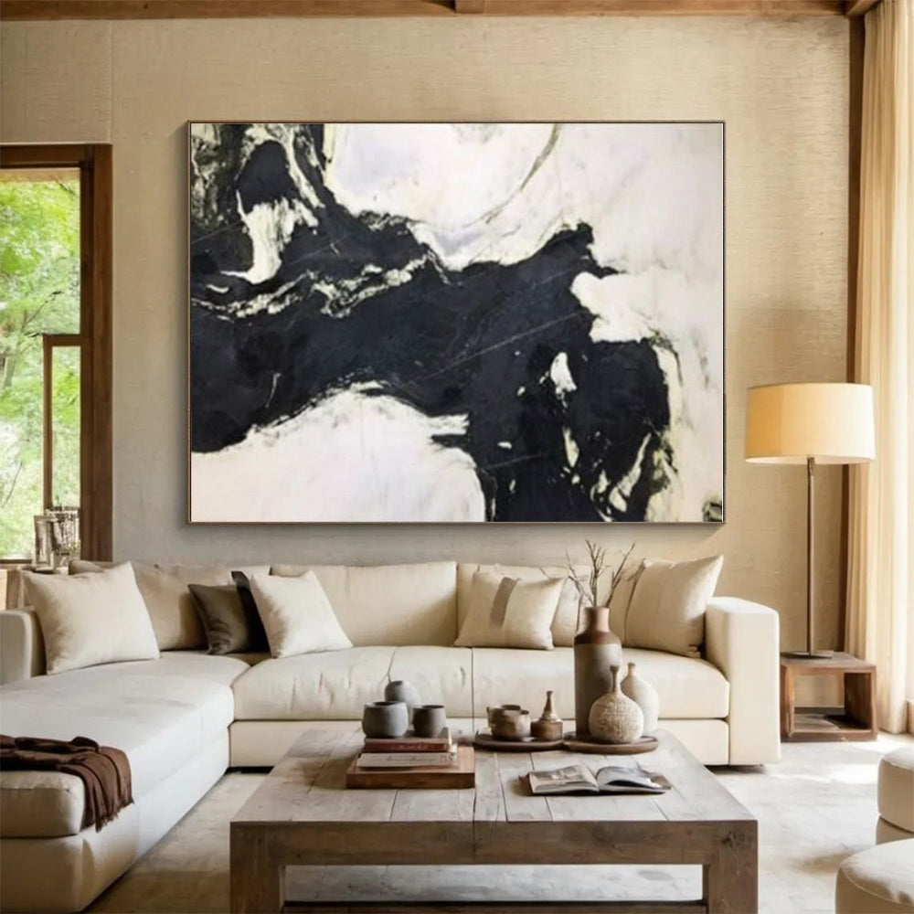 Black - White Fluid Shapes, “Ink Odyssey” - Abstract Ink Painting CT0733