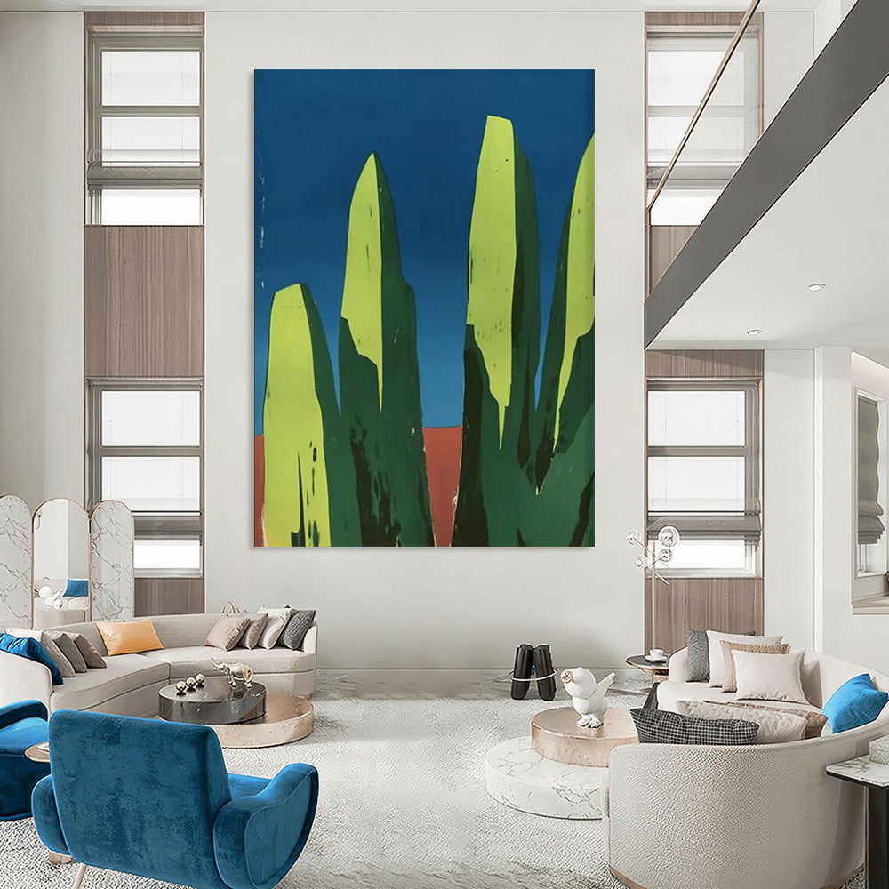 “Geometric Green Peaks” - Minimalist Abstract Painting On Canvas DTP093