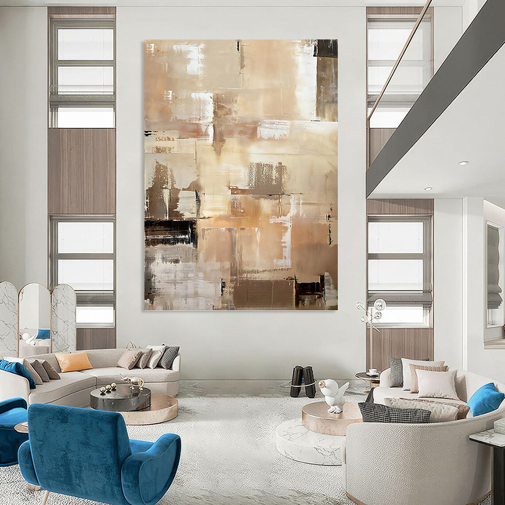 “Beige & Brown Abstract Cubist - Style” Painting On Canvas DKH0984