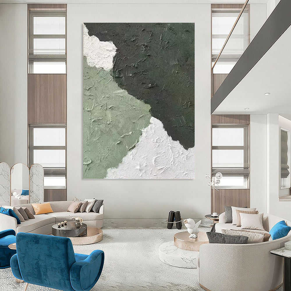 Green and White Textured Abstract - Abstract Painting On Canvas DKH1326