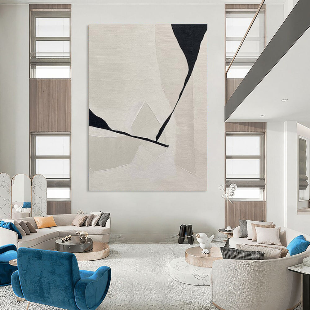 “Black & White Geometry 2” - Minimalist Abstract Painting On Canvas CT2249