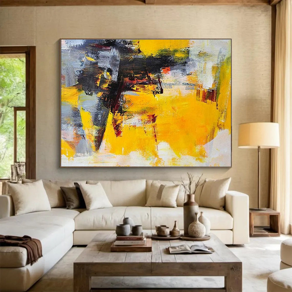 “Vibrant Yellow Abstract” Abstract Expressionist Painting On Canvas DKH429