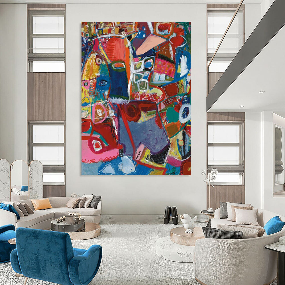 “Colorful Abstract Tapestry” - Multicolor, Interconnected Shapes Painting On Canvas DTP297