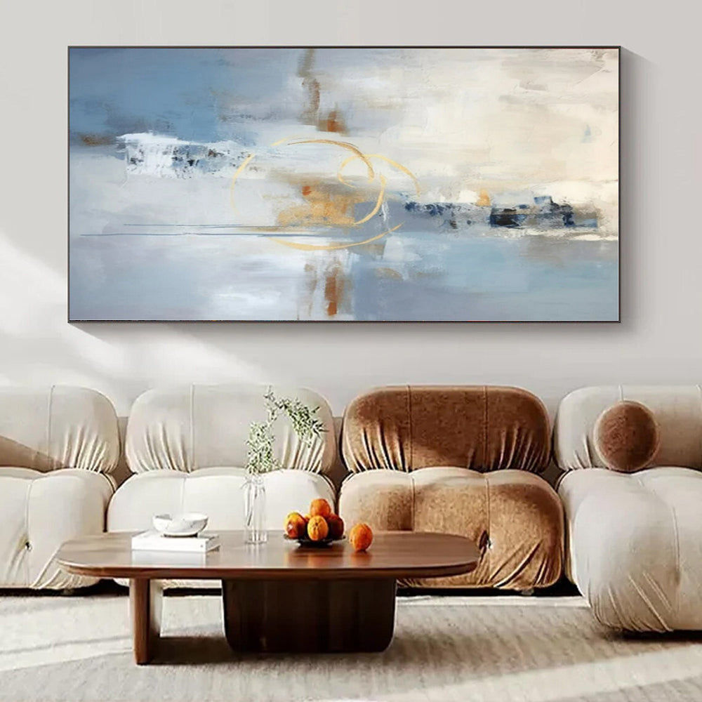 Soft Blue & Gold Abstraction - Abstract Expressionist Acrylic On Canvas CT1333