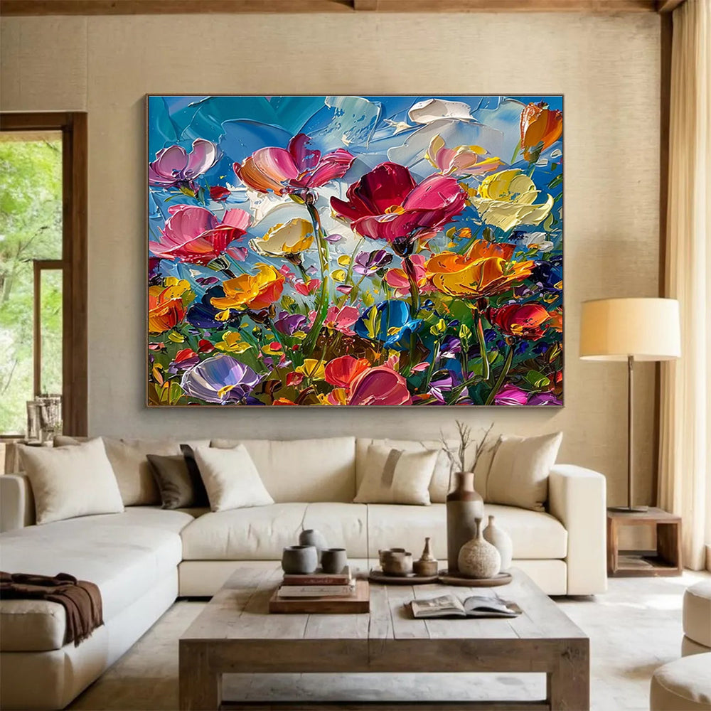 “Vibrant Impasto Flower Field” - Lively Floral Painting On Canvas DKH794