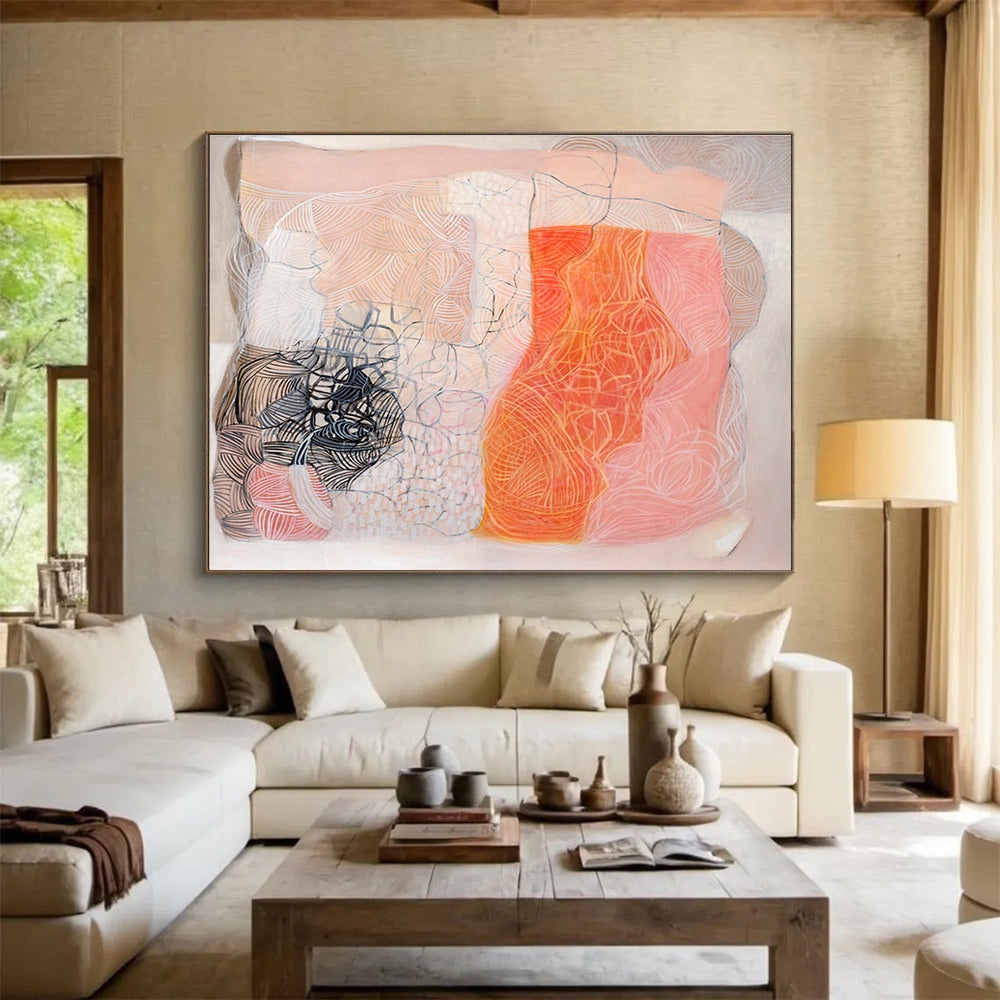 Abstract with Pastel and Black - Intricate Lines and Shapes Painting On Canvas DKH052