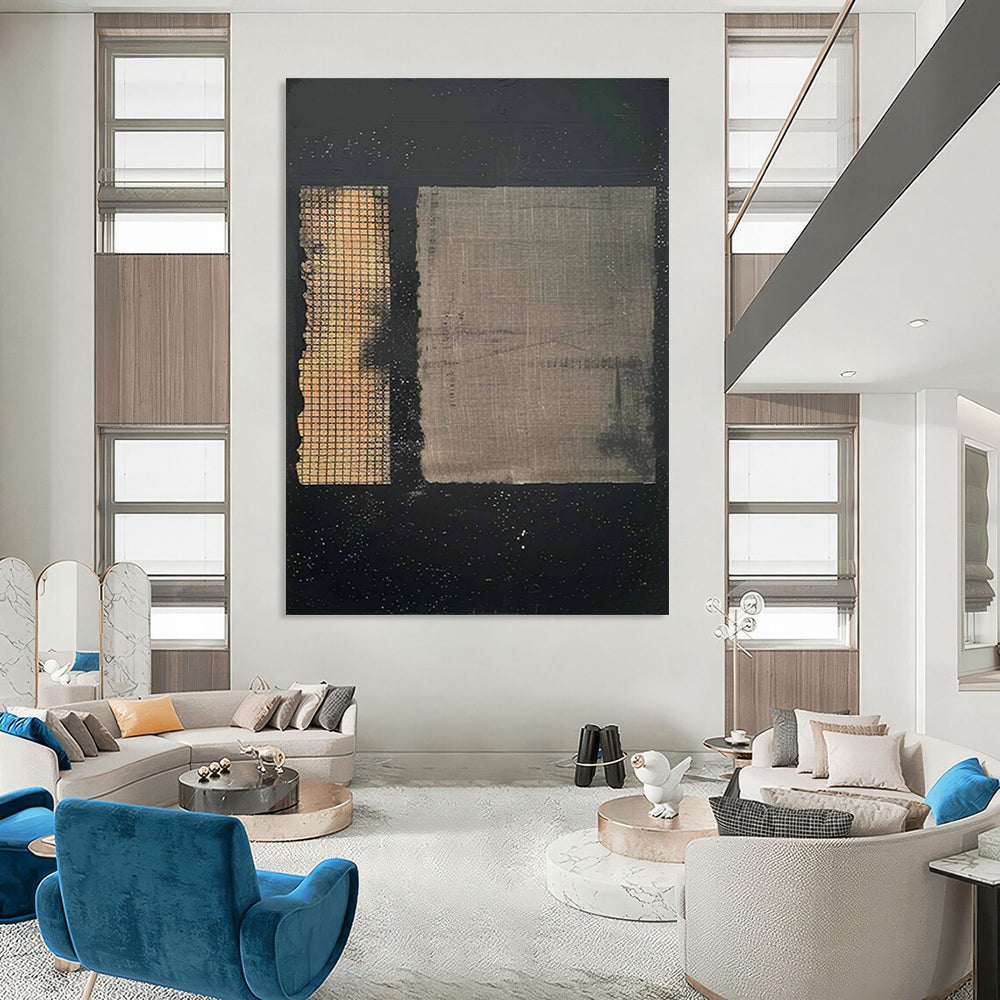 “Black - Gold - Gray Textured Abstract” - Black, Gold, Gray Mixed - Media Abstract Painting On Canvas DTP307