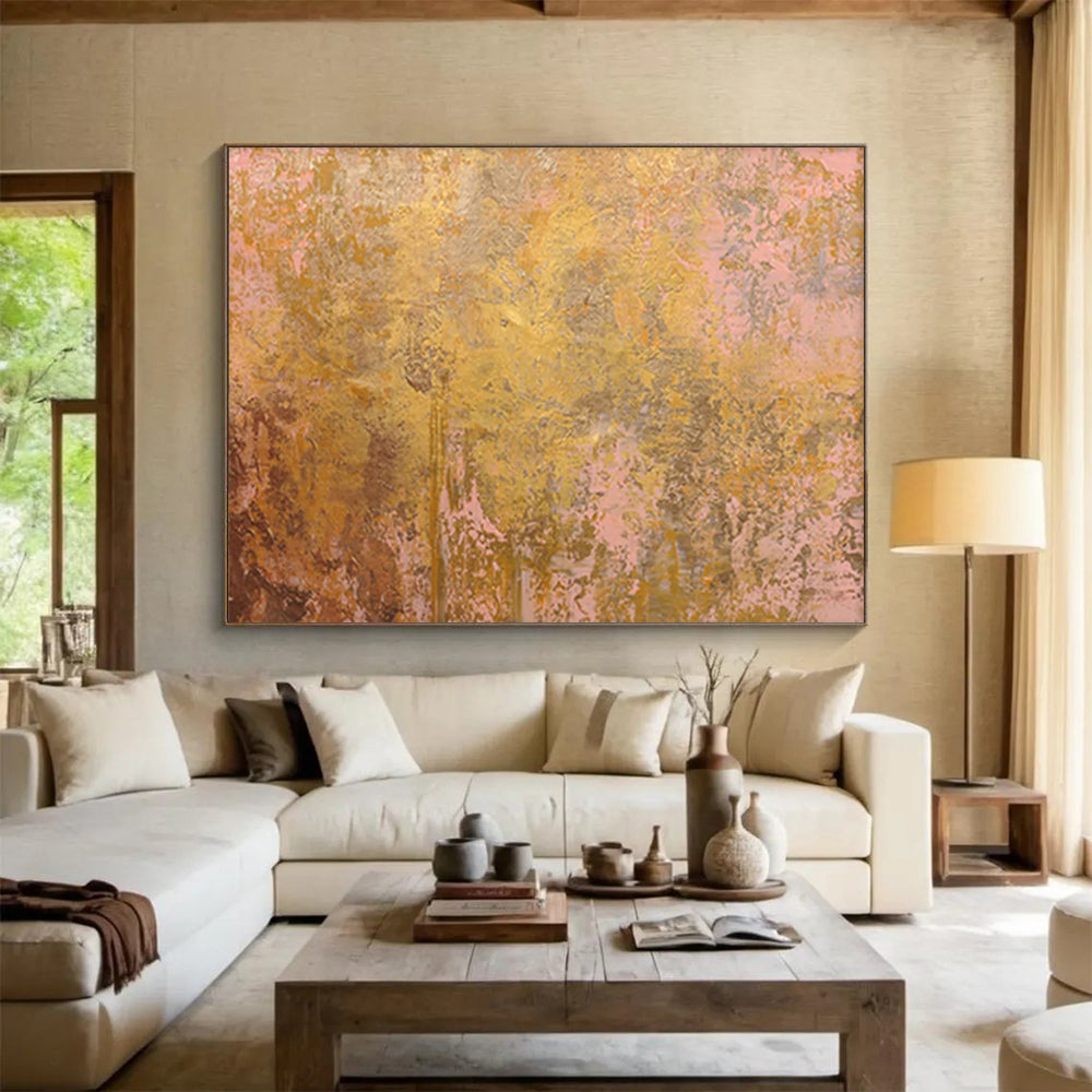 “Gilded Pink and Gold Textured Abstract” Painting On Canvas DKH022