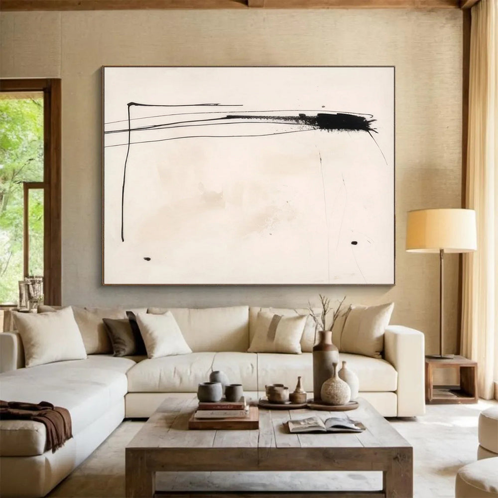 “Black - White Minimalist Lines” Abstract Painting On Canvas DLZ057