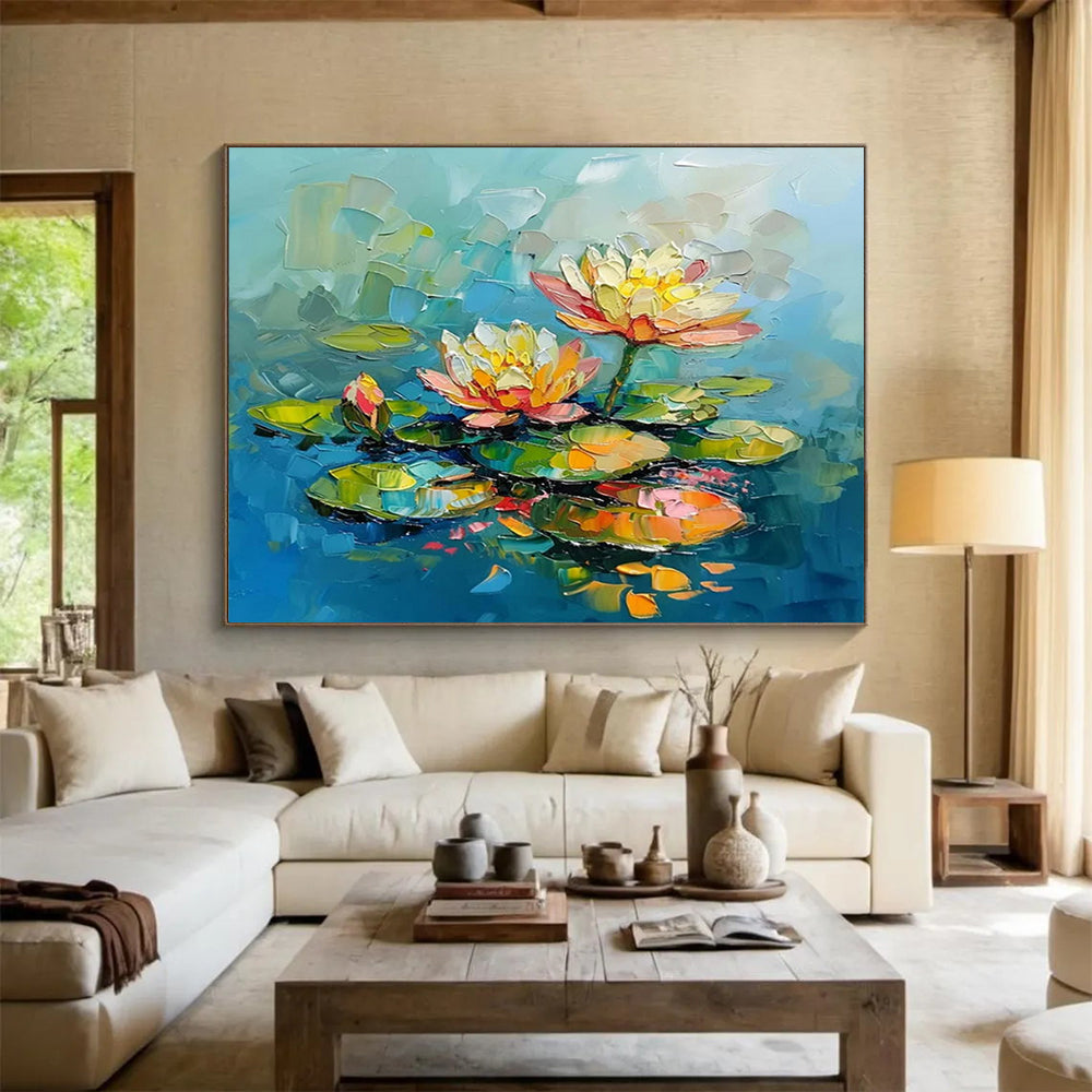 “Impasto Water Lilies” Textured Floral Painting On Canvas DLZ088