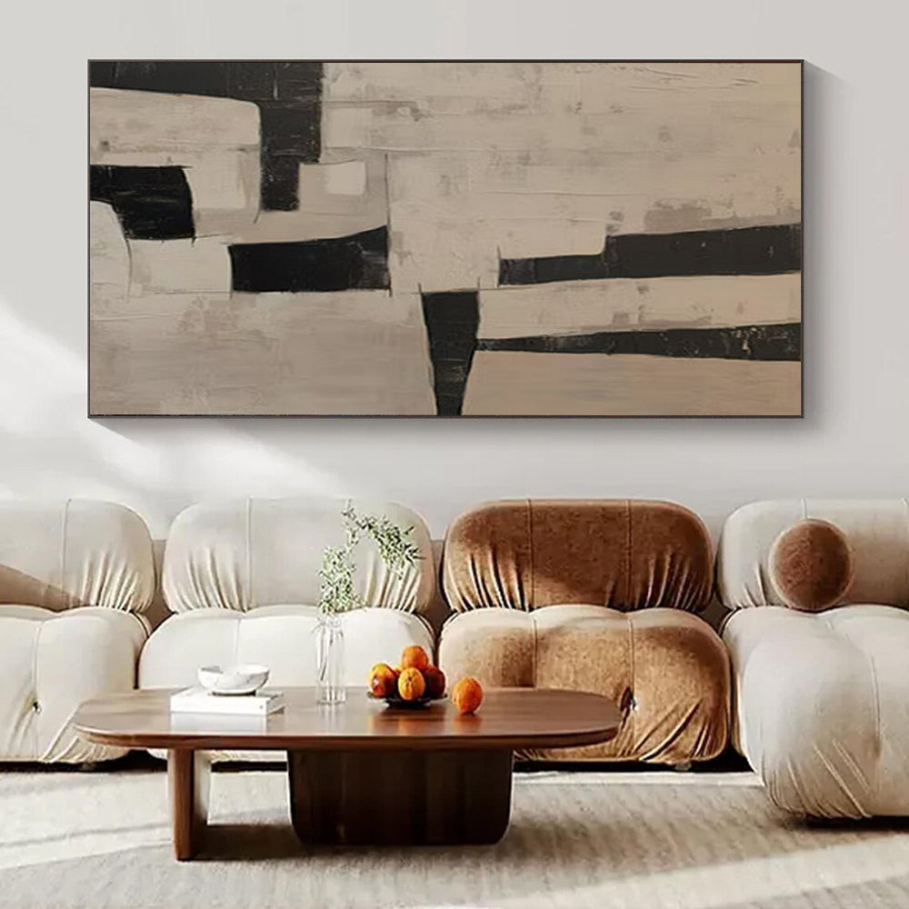 “Beige - Black Geometric Shapes” – Abstract Geometric Art CT0985