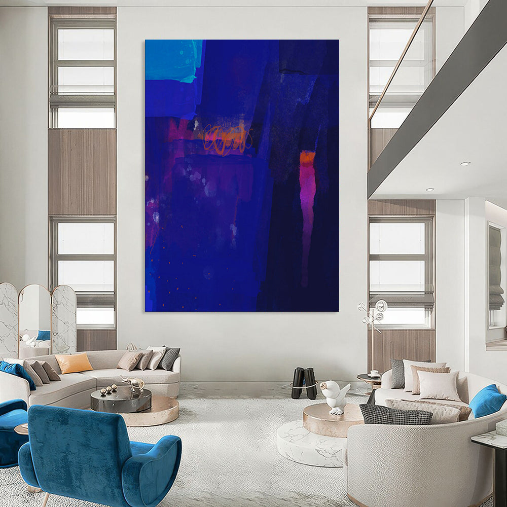 Deep Blue, Neon Accents - "Midnight Neon" - Abstract Acrylic Art CT1820