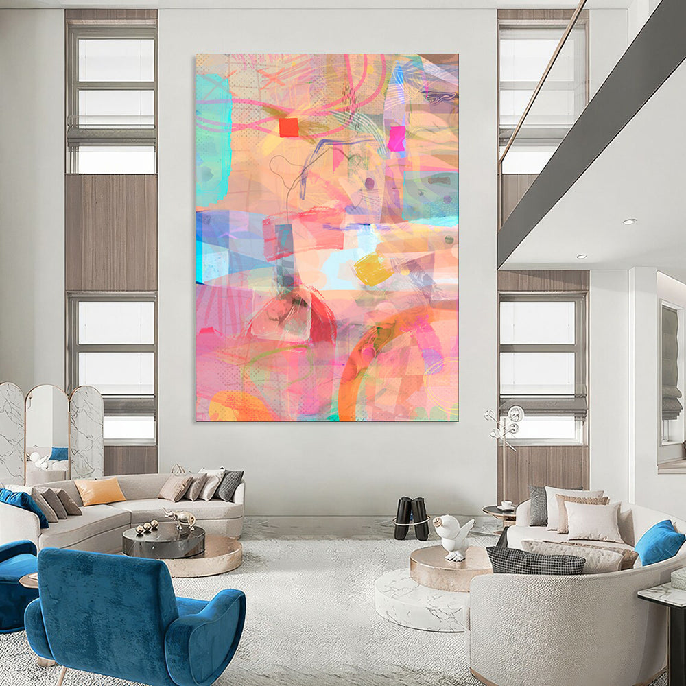 Colorful Geometric Shapes, Soft Lines - "Pastel Geometry" - Abstract Geometric Painting CT1861