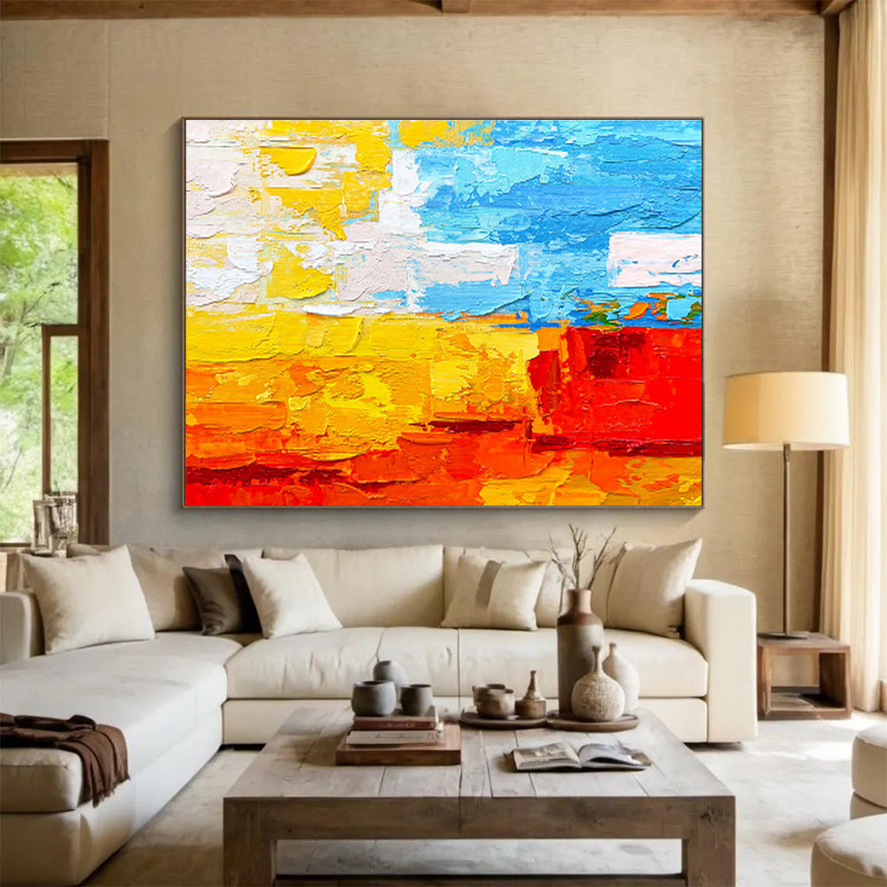 Bright Color Block Abstract Vibrant Layered Abstract Painting On Canvas DKH270
