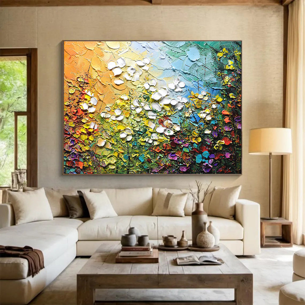“Textured Floral Burst” Impasto Oil Painting On Canvas DKH443