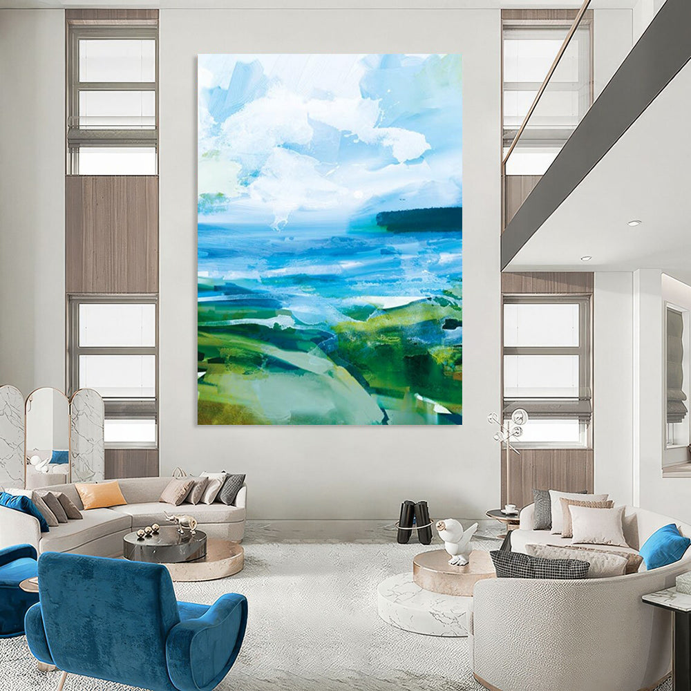 “Vibrant Blue - Green Abstract Landscape” - Abstract Expressionist Painting On Canvas DTP183