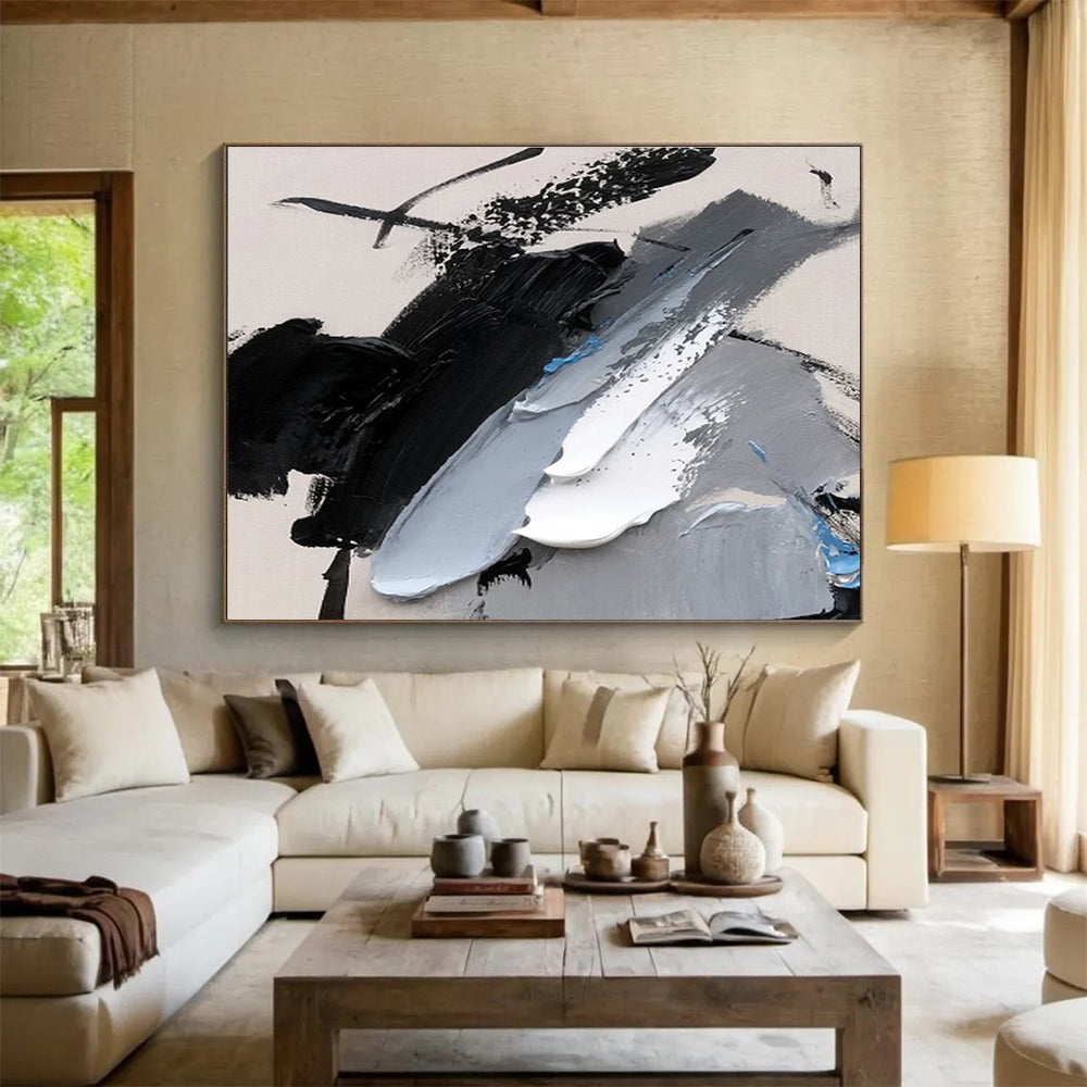 Bold Black and Gray Abstract Painting On Canvas DKH310