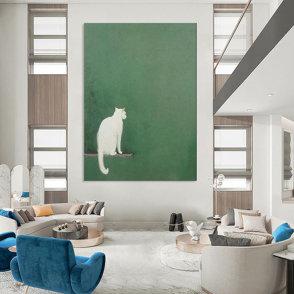 “White Cat on Green” - Minimalist Animal Art CT1937
