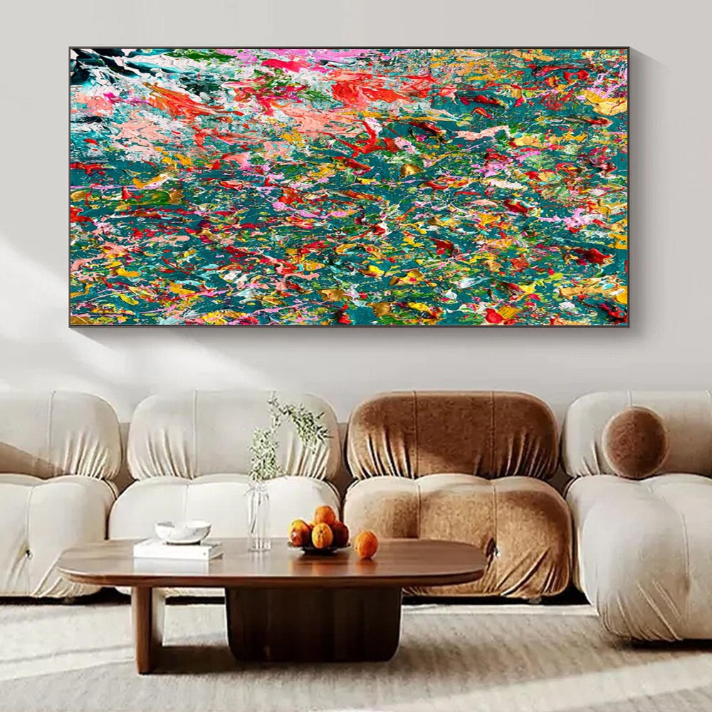 Vivid Color Splash on Teal - Abstract Expressionist Painting CT1220