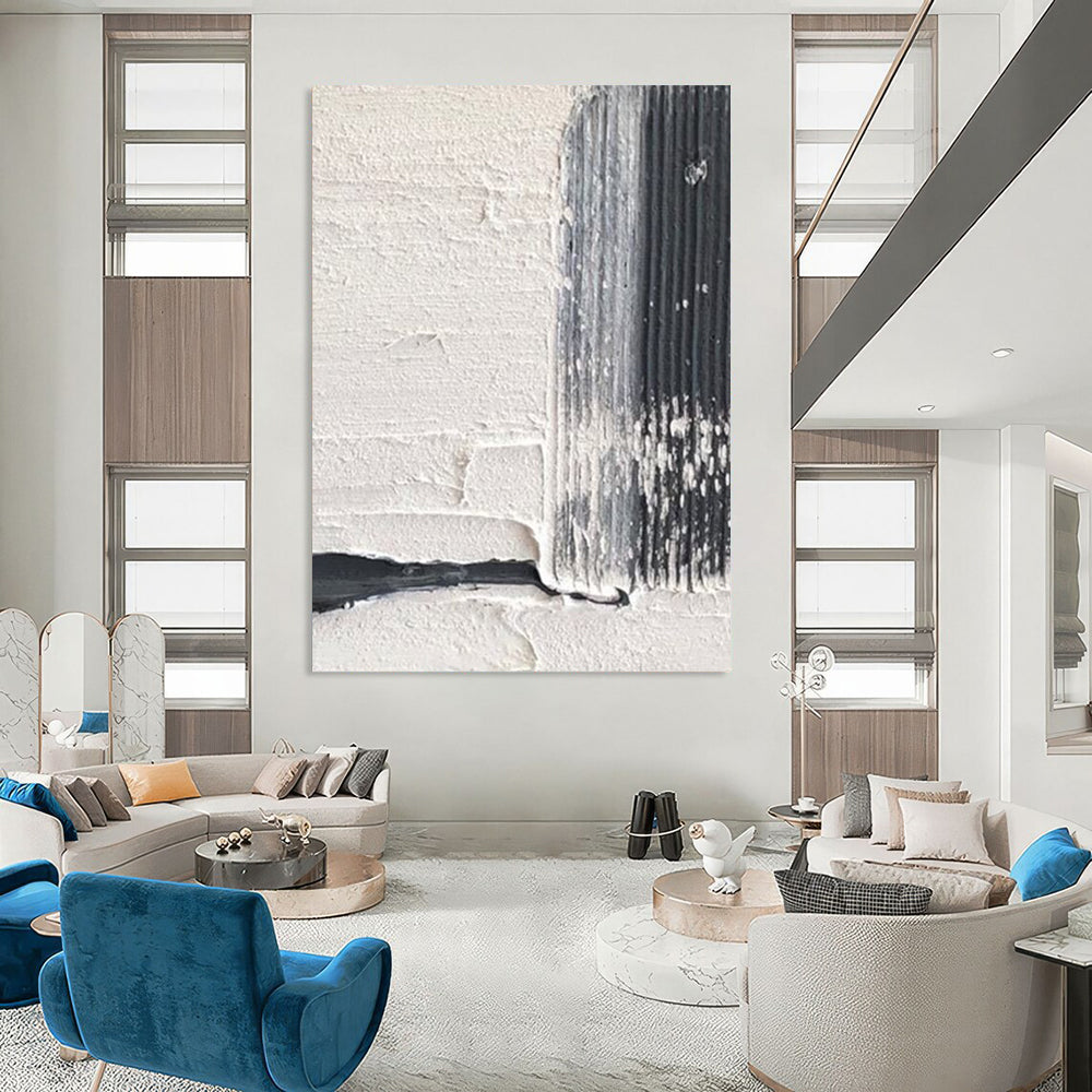 “Black, White, Gray Textured Stripes ‘Industrial Rhythm’” - Impasto Abstract Painting On Canvas DTP366