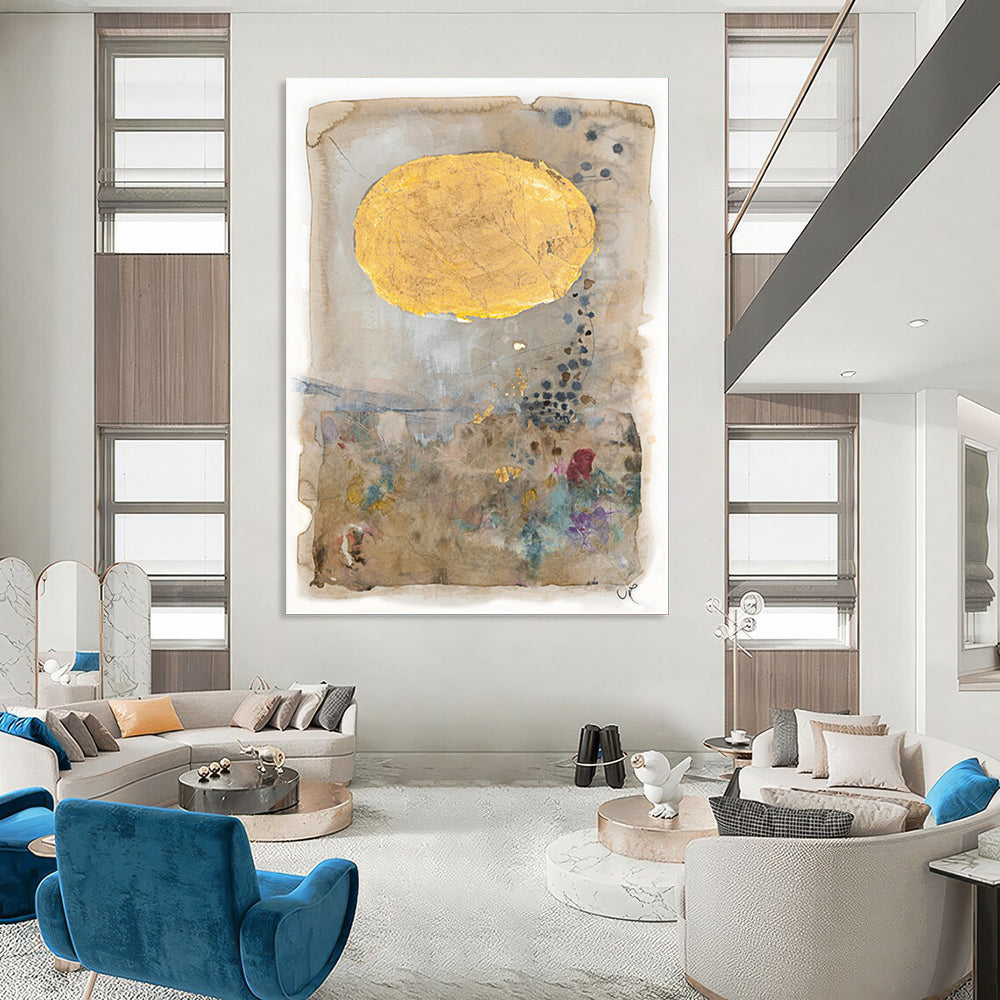 Beige, Gold, Colorful Accents - "Golden Daydream" - Mixed - media Abstract Art CT1814