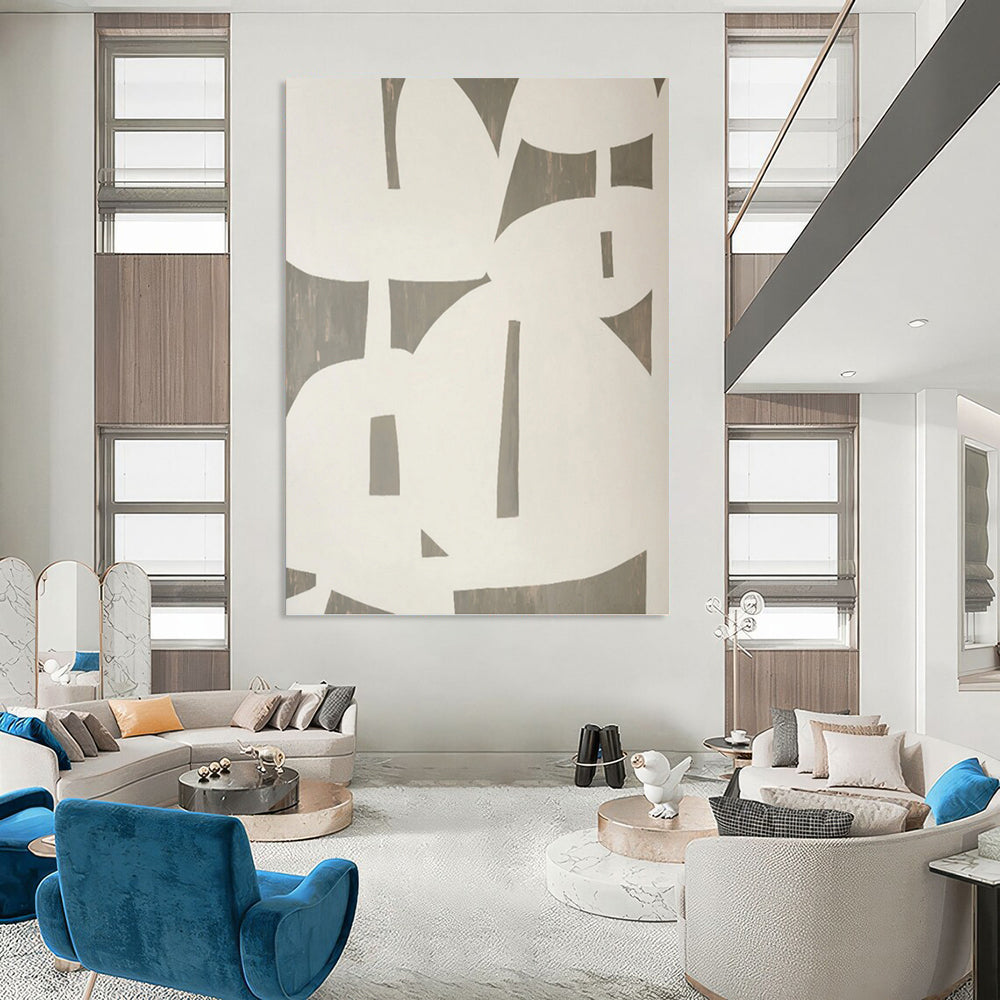 “Gray and White Geometric Abstraction” - Minimalist Abstract Painting On Canvas DKH1075