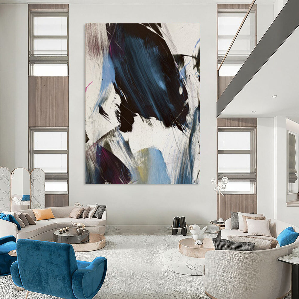 “Dynamic Black - Blue - Purple Abstract” - Abstract Expressionist Painting On Canvas DTP186
