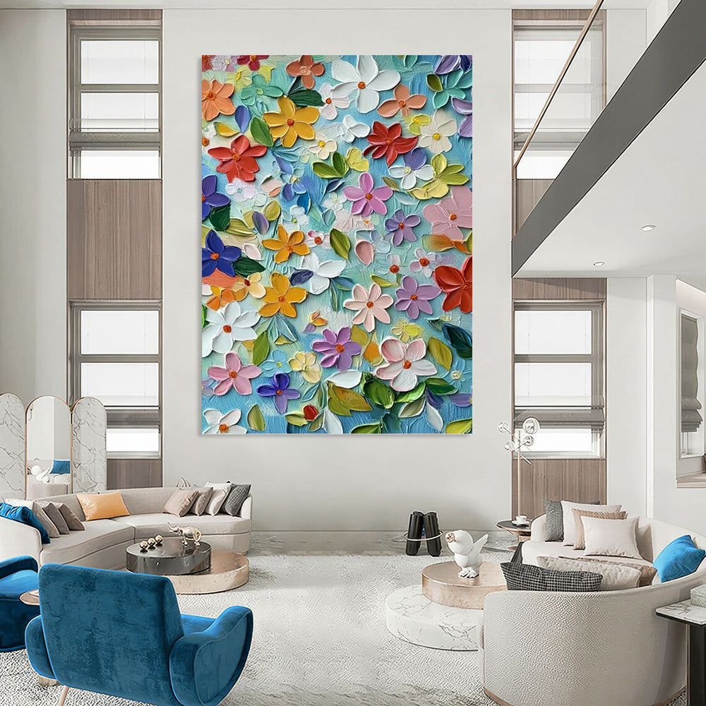 “3D Floral Burst” - Colorful 3D Flower Textured Painting On Canvas DKH1551