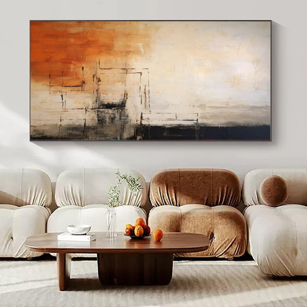 Warm Tones with Black Lines - Abstract Geometric Acrylic On Canvas CT1335