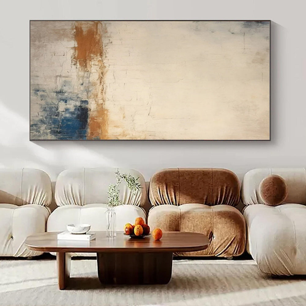 Neutral Tones with Brown & Blue - Abstract Minimalist Acrylic On Canvas CT1343